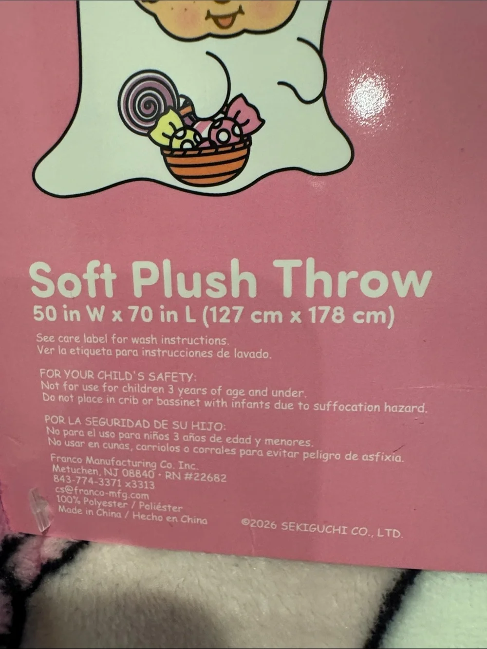 MONCHHICHI  GHOST HALLOWEEN PLUSH THROW